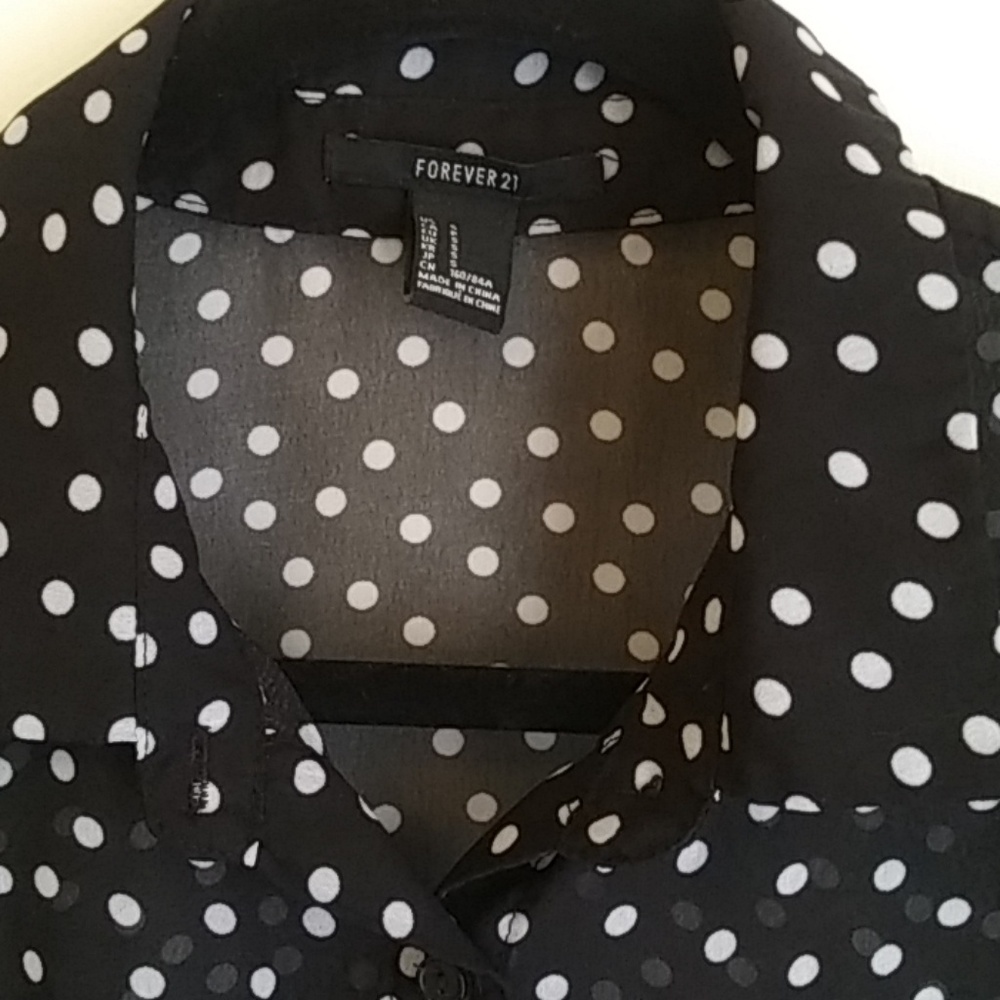 Forever 21 Blue & White Polka Dot Tie Bottom Top - Picture 2 of 5